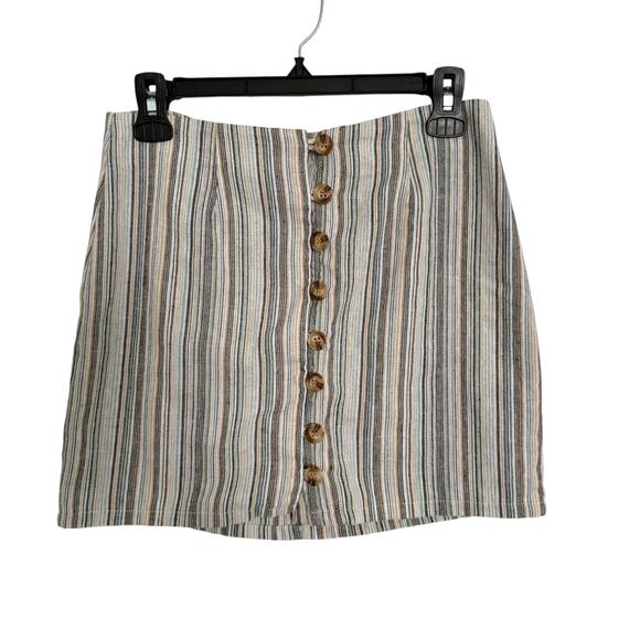 Sky and Sparrow Skirt Women's Size M Multicolor Striped Button Front Linen Blend - Picture 1 of 6